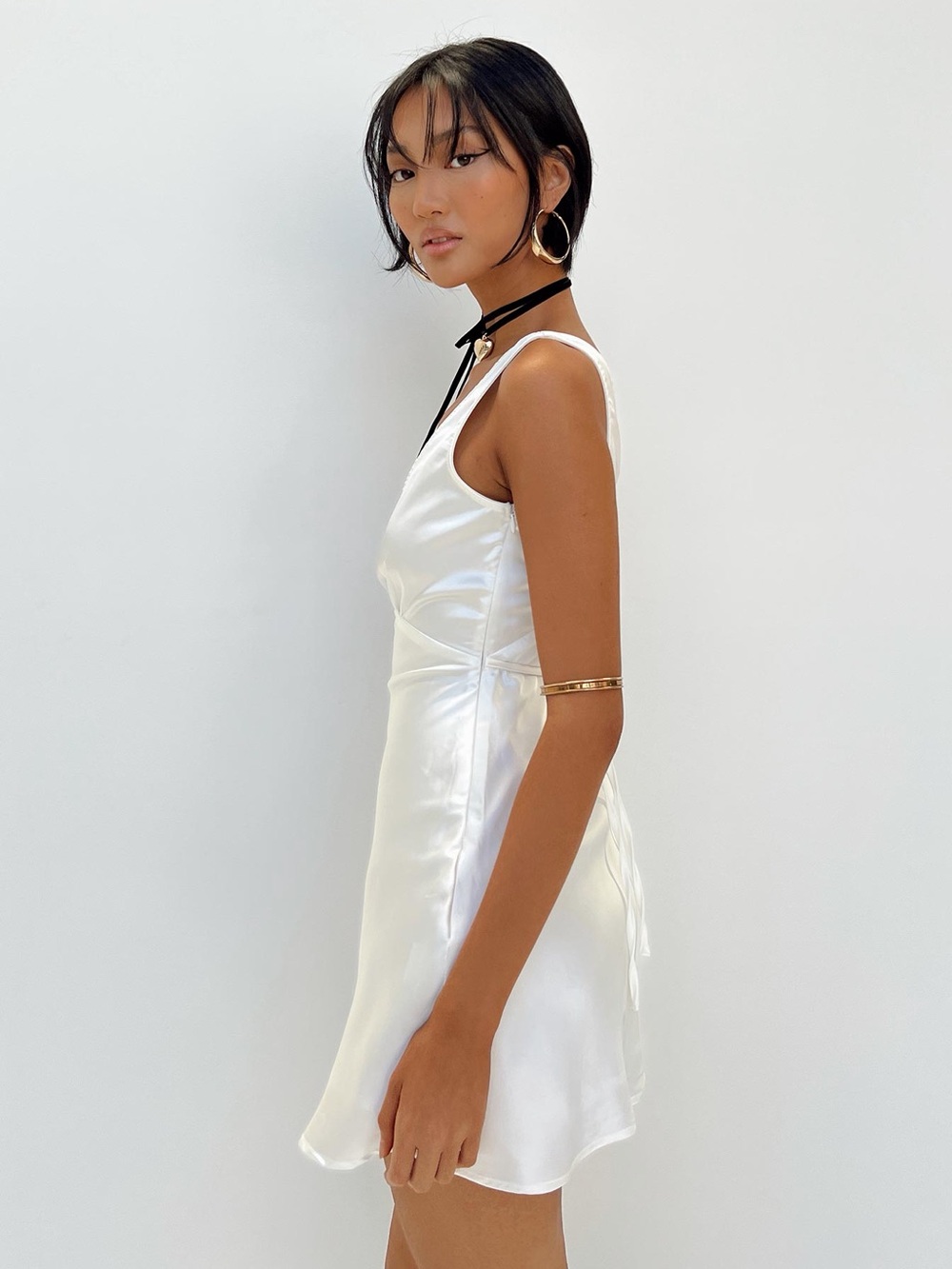 Princess Poly “Nellie” Satin White V-Neck Mini Slip Dress - Picture 2 of 8
